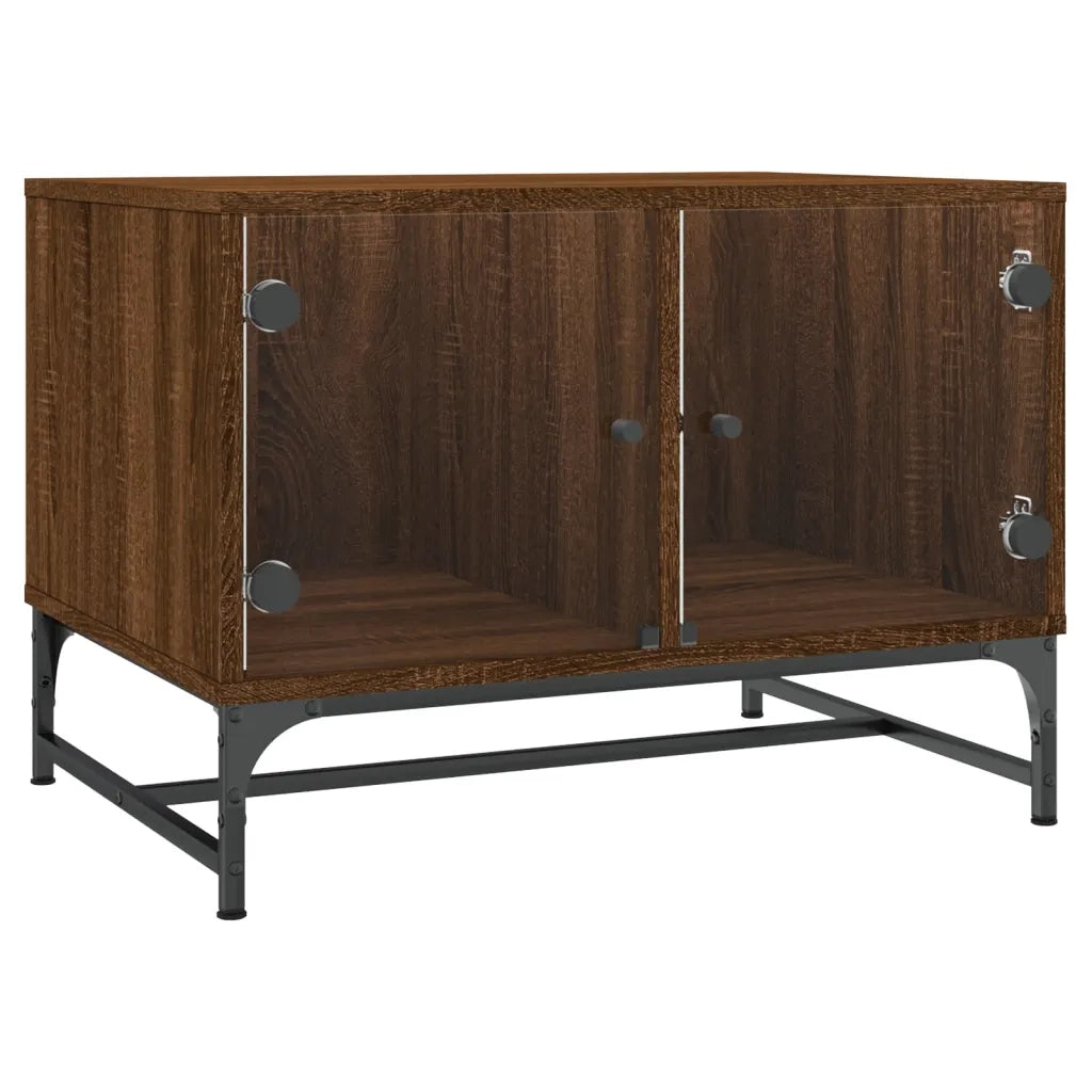 Tavolino Salotto con Ante in Vetro Rovere Marrone 68,5x50x50cm