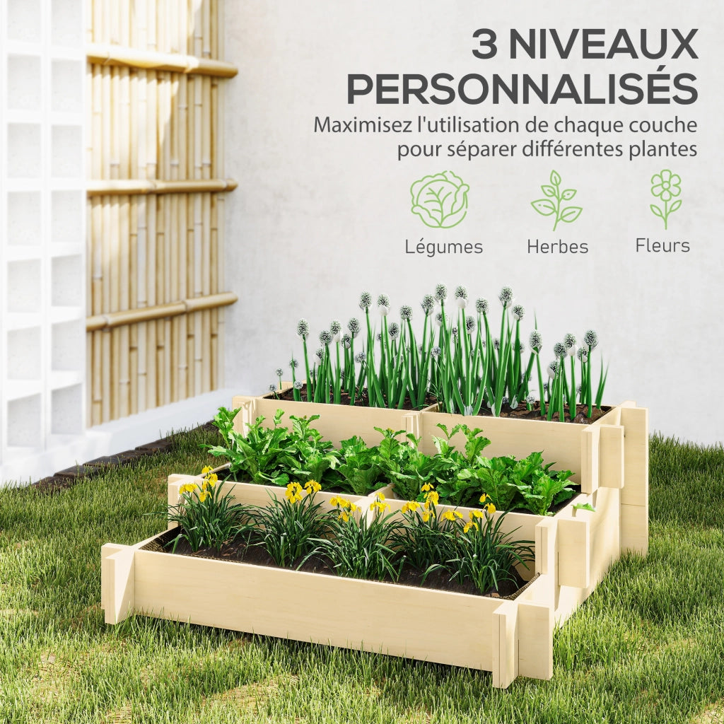 Giardiniere a 3 Livelli ¨C zephmum ¨C Legno Massello 93x93x35 cm