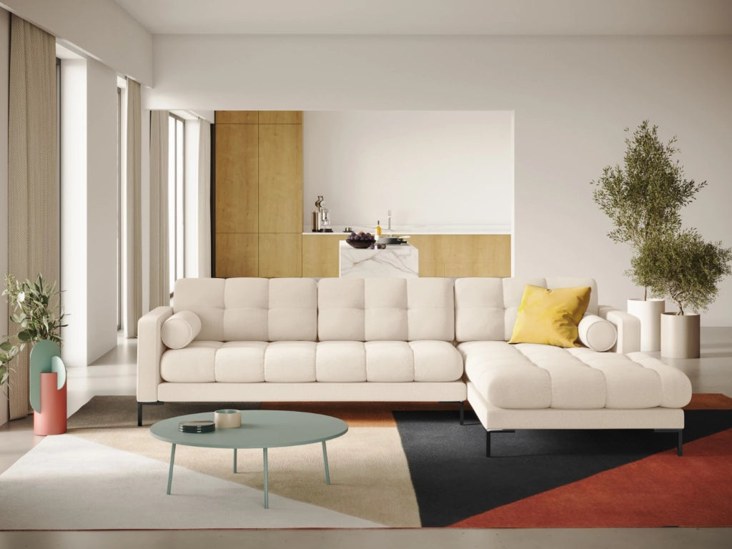 Cosmopolitan Design - Divano angolare destro "Bali" 5 posti in tessuto strutturato beige chiaro 