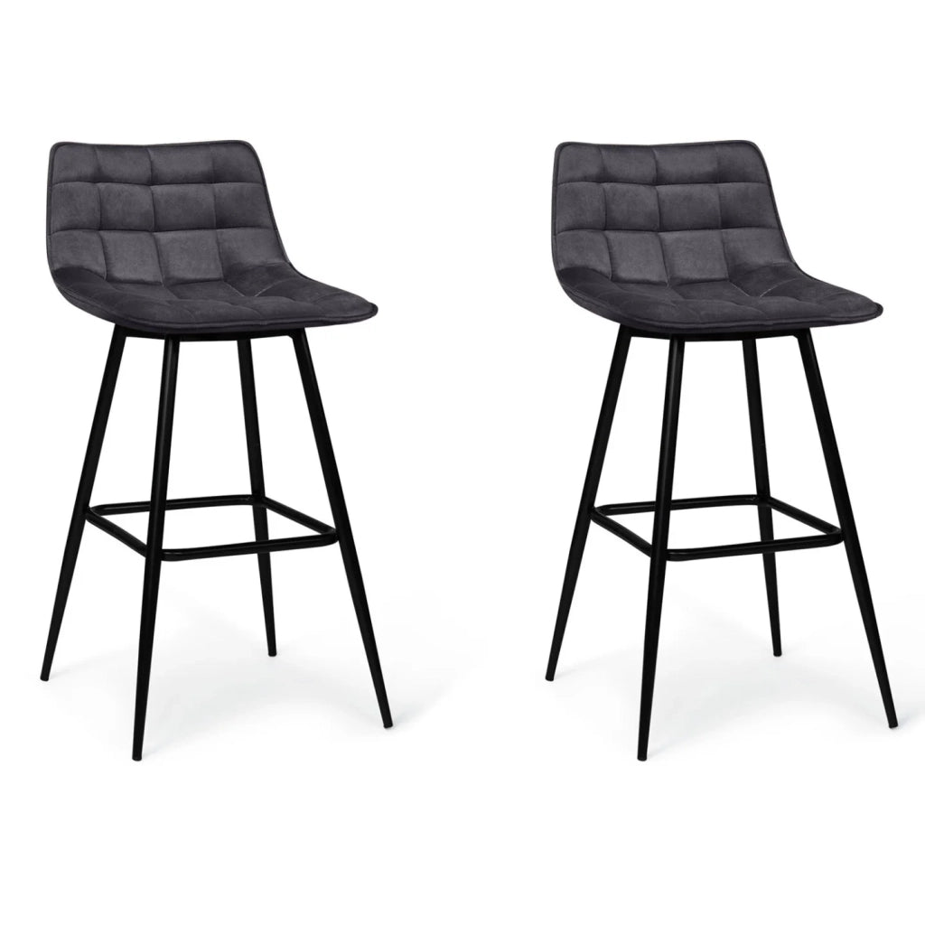 IDMarket - Set di 2 sgabelli da bar in velluto grigio scuro MADY