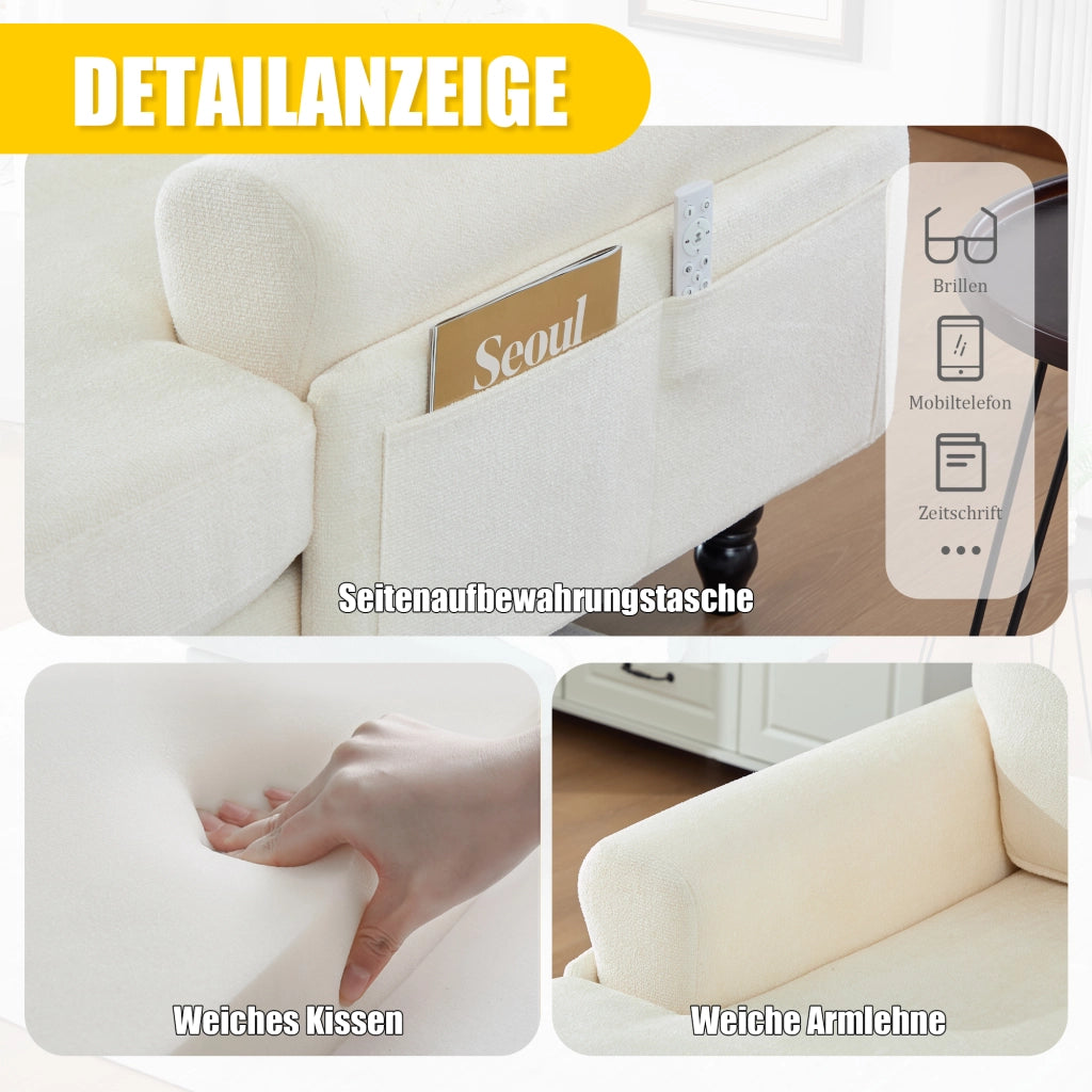 Poltrona Relax Con Tasche Laterali Seduta Extra Larga Schienale Avvolgente Piedi In Legno Massello in Ciniglia Beige