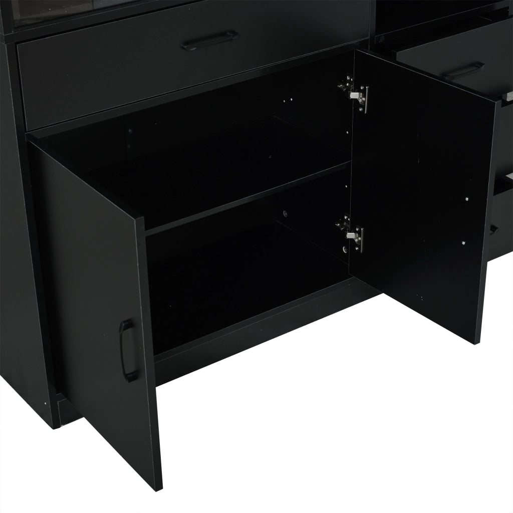 Mobile vetrina con LED e 4 cassetti, 13 vani contenitore e 2 ante in vetro, per soggiorno, 120 × 35 × 200 cm