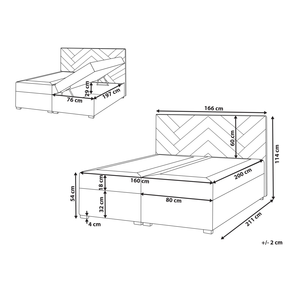 Letto contenitore in tessuto imbottito bianco sporco 160x200 cm con apertura a sollevamento continentale