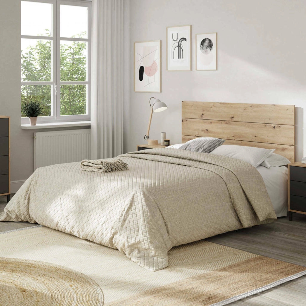 Comodino Allan, Set camera da letto, Testiera letto e 2 Comodini a 3 cassetti, cm 160x2, Rovere effetto nodi e Antracite