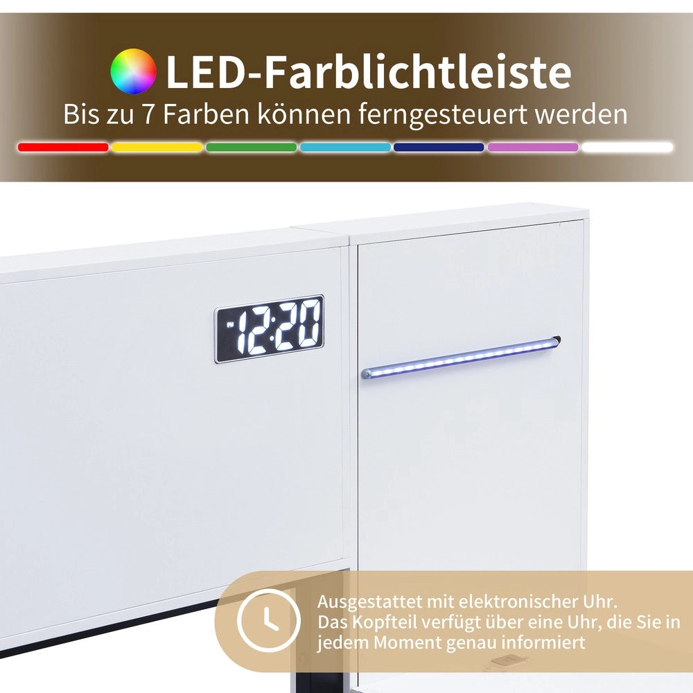 Letto Matrimoniale in Legno con LED, USB e Bluetooth ¨C Xylo ¨C Bianco 160x200