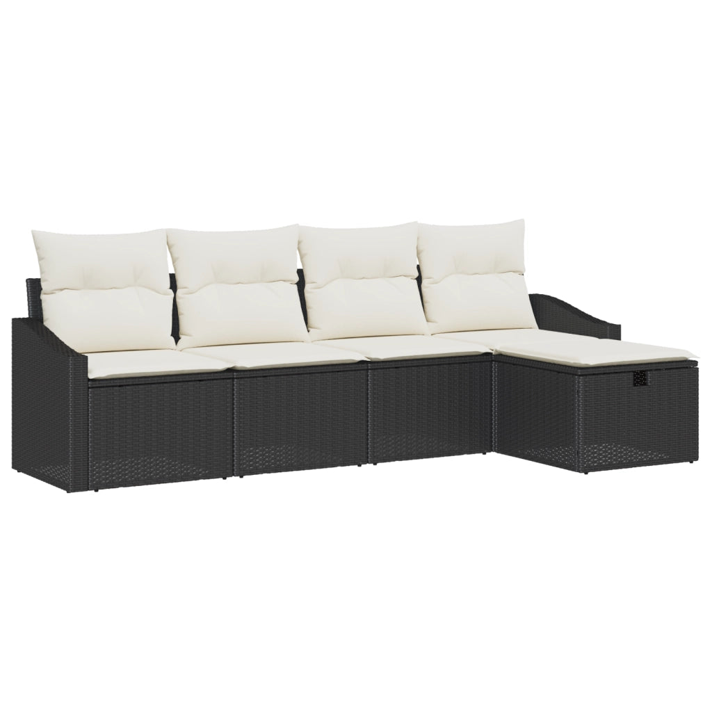 Set di divani da giardino 5 pezzi con cuscini Nero Polyrattan