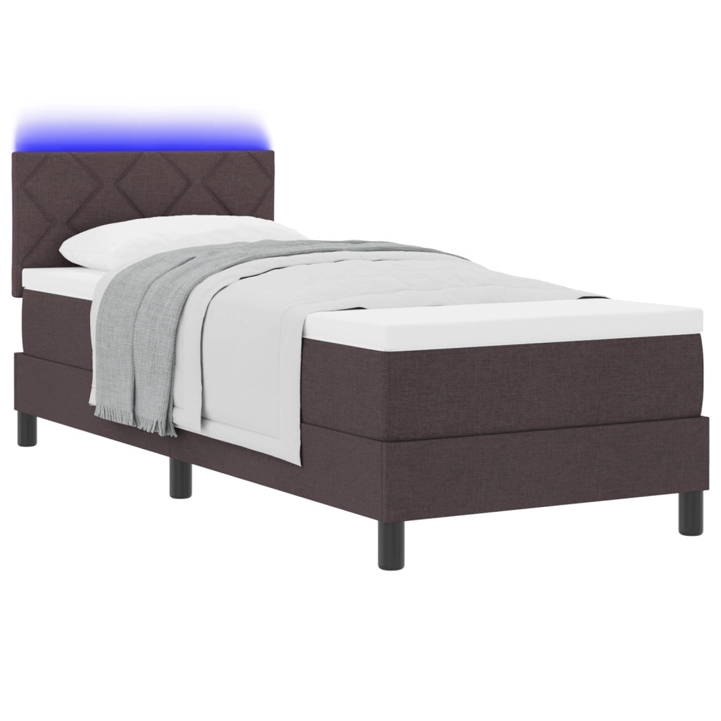Letto con Box Spring e materasso & LED marrone scuro 80x200 cm Tessuto