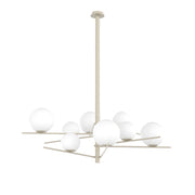 Lampadario Contemporaneo Boomerang Metallo Sabbia Vetro Bianco 8 Luci E27