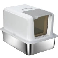 Lettiera per Gatti Chiusa con Vassoio in Acciaio, Paletta e Sacchetti Filtranti, in PP, 40.5x60.5x41.5 cm