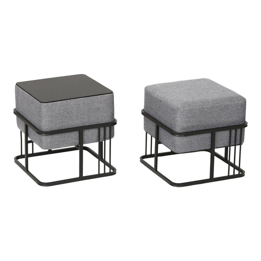 Set 2 Pouf TAS Reversibili Impilabili Seduta Imbottita e Piano Rigido Rettangolare 38x38x38 cm Grigio Chiaro [en.casa]