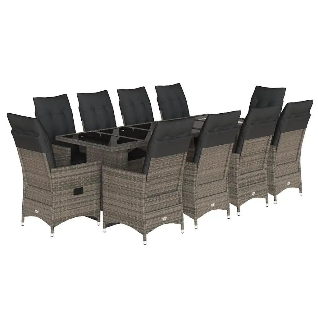 Set Bistrò da Giardino 11 pz con Cuscini in Polyrattan Grigio 3277262