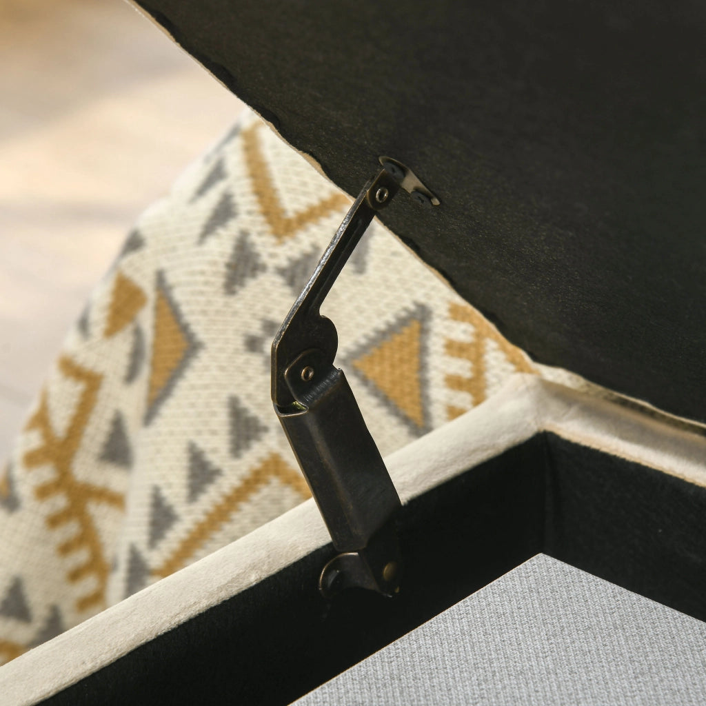 Banca contenitore con seduta capitonné in poliestere effetto flanella e gambe in acciaio oro beige 110 × 44 × 49 cm