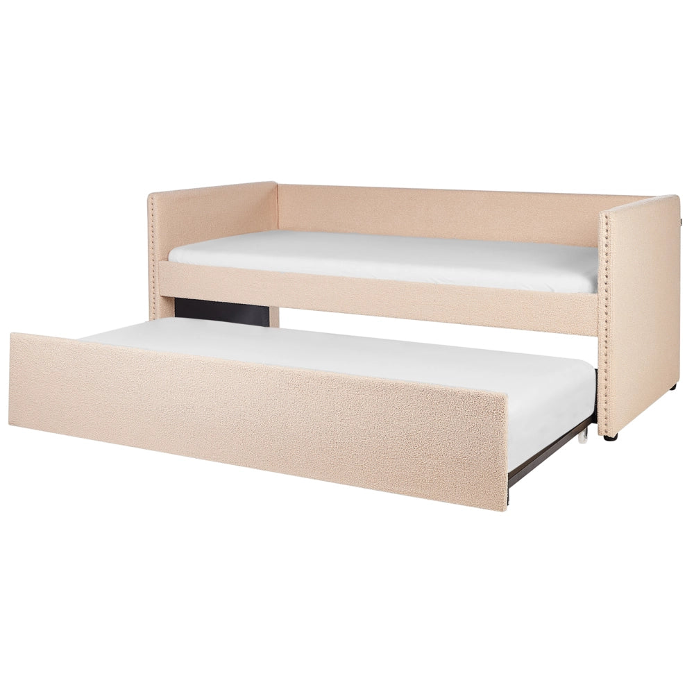 Letto estraibile 90 x 200 cm Bouclé Rosa Pesca Singolo doghe in legno Daybed Glamour Borchie decorative