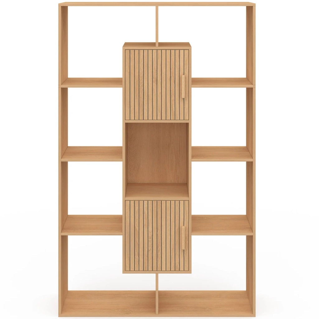 IDMarket - Libreria COLETTE con 11 scomparti e 2 scomparti JULIETTE effetto doghe 143 cm