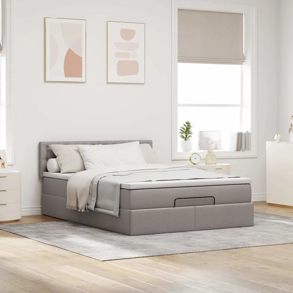 Pouf Letto con Materasso e LED Tortora 140x200 cm in Tessuto 3312482