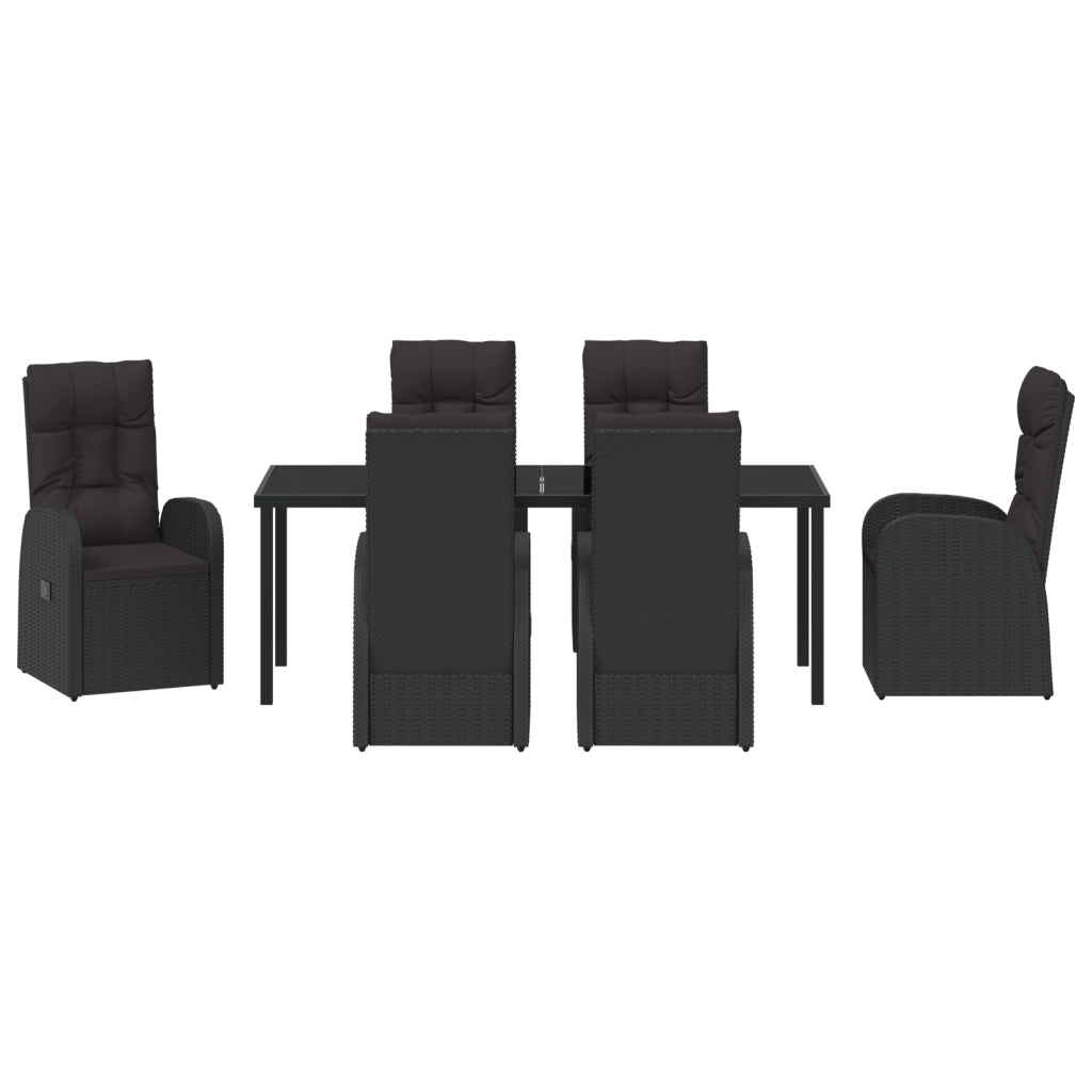 Set da Pranzo da Giardino 7 Pezzi con Cuscini Rattan Nero Poly