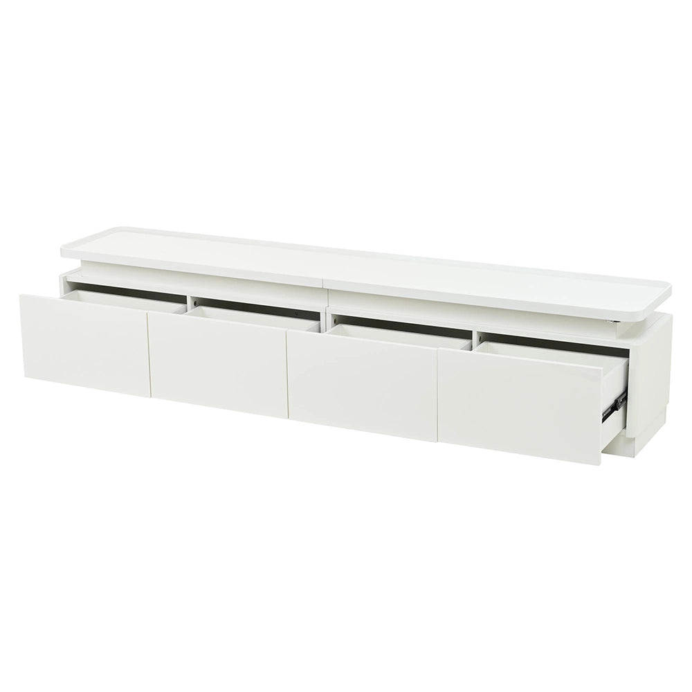 Mobile TV 180x34x40cm - Xylo - 4 Cassetti con Luci LED, Bianco, fino a 80"