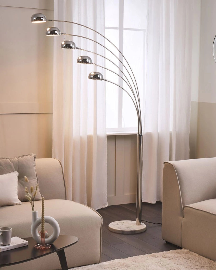 Lampada da Terra Colore Argento Metallo Cromato 210 cm Orientabile 5 Luci