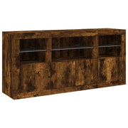 Credenza cassettiera armadio mobile contenitore organizer per cucina soggiorno salotto con luci LED 142,5 x 37 x 67 cm marrone 02_0029869