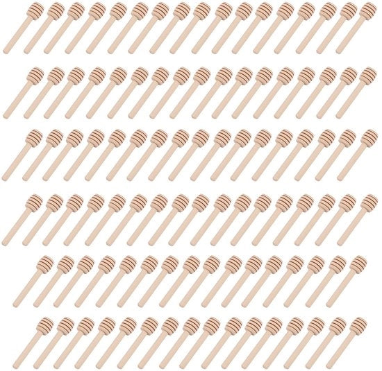 Set di Mini Lepeli in Legno - 100 Pezzi - 8 cm - Duraturo - Antibatterico - Superficie in Legno Liscia - Pennello per Miele