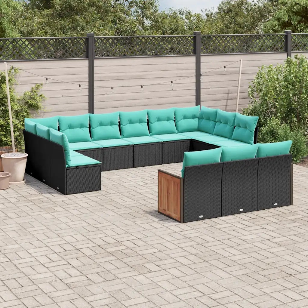 Set Divani da Giardino 13 pz con Cuscini Nero in Polyrattan 3228136