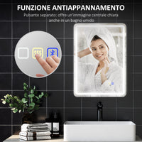 Specchio Bagno 70x50x3,5 cm LED con Bluetooth Illuminazione Regolabile e Funzione Memory in Vetro Temperato