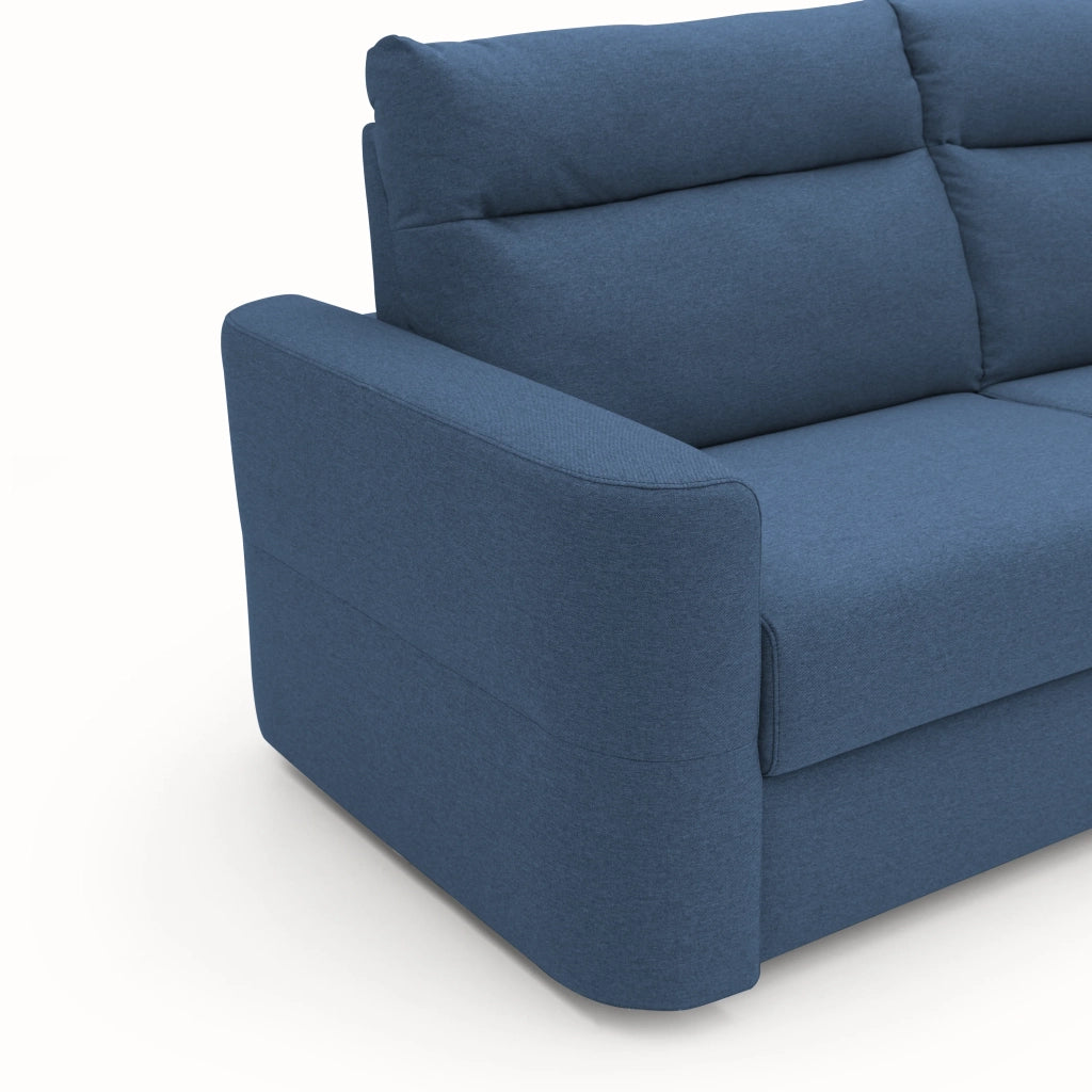 Cupido Divano letto con morbido schienale alto in tessuto impermeabile simil cotone T13 202 cm (mat. 140x197) blu