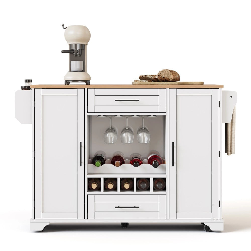 Carrello da Cucina con Piano Pieghevole e Portabottiglie ¨C Xylo ¨C Bianco, 120x45/70x92 cm
