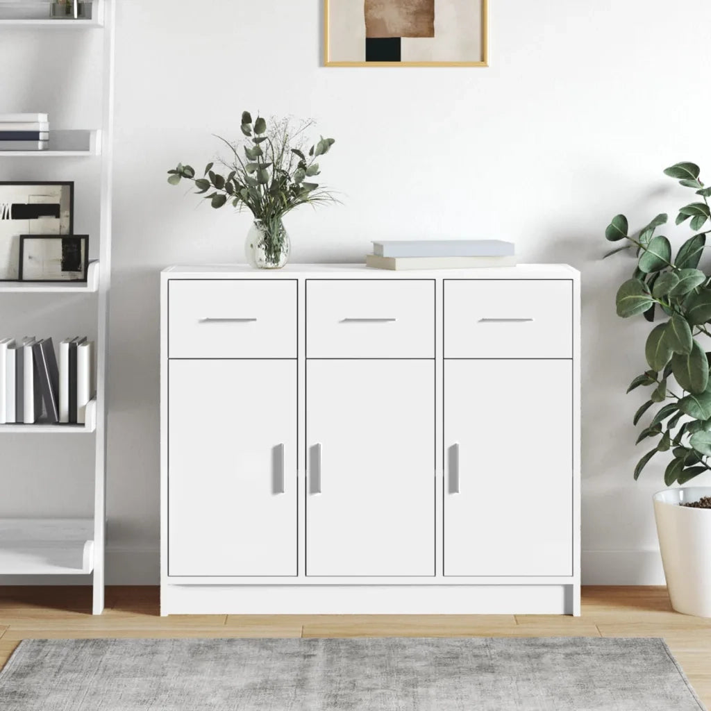 Credenza-Buffet-Armadio da cucina Bianca 91x28x75 cm in Legno Massello di Acacia