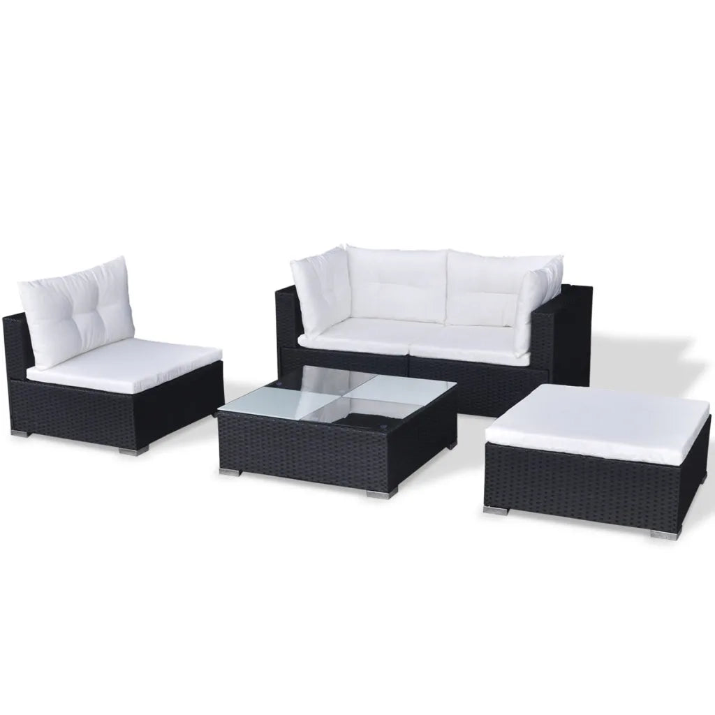 Set Divani da Giardino 5 pz con Cuscini in Polyrattan Nero cod mxl 35331