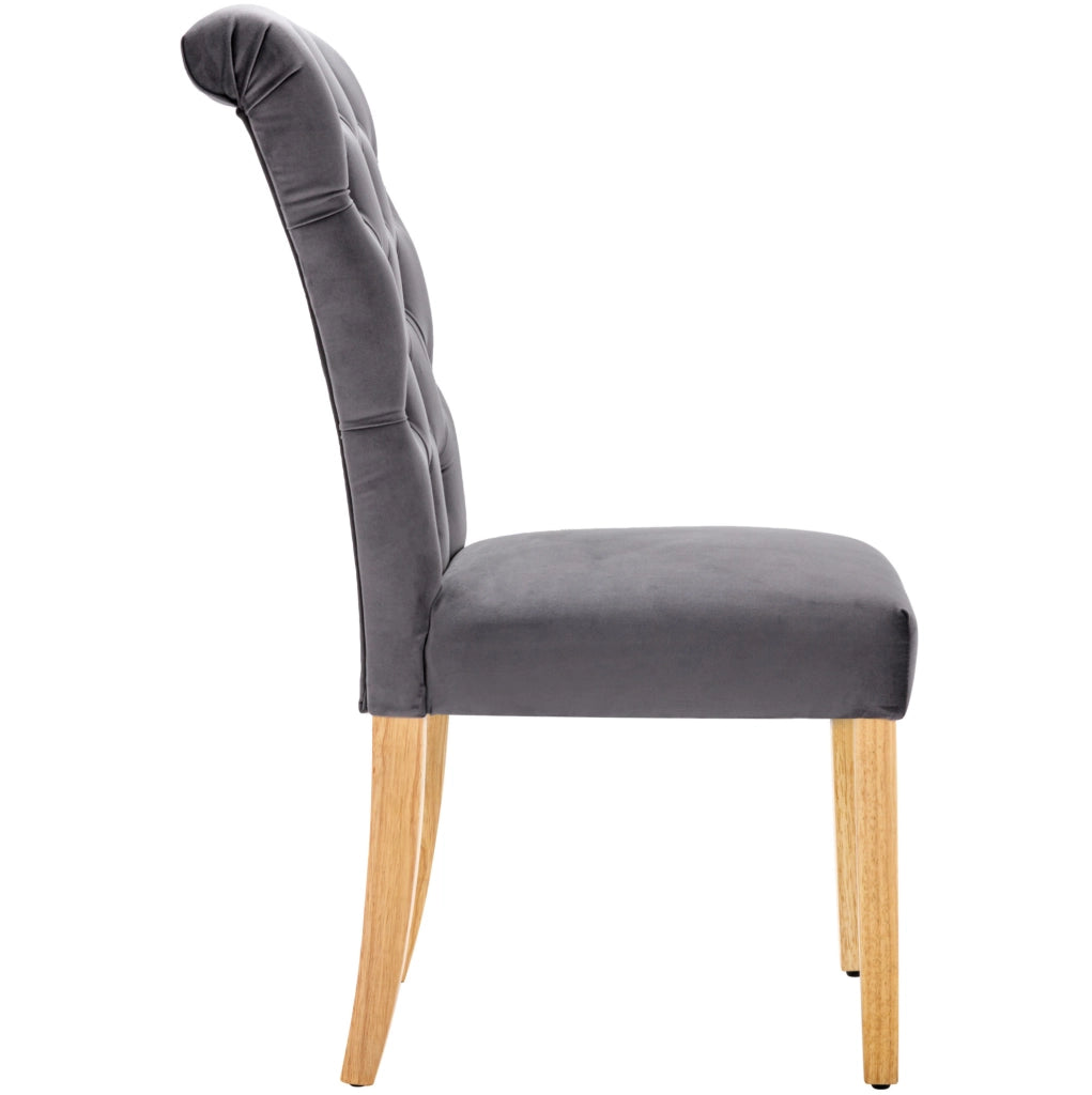 Set 4 sedie da pranzo in velluto grigio con gambe in rovere