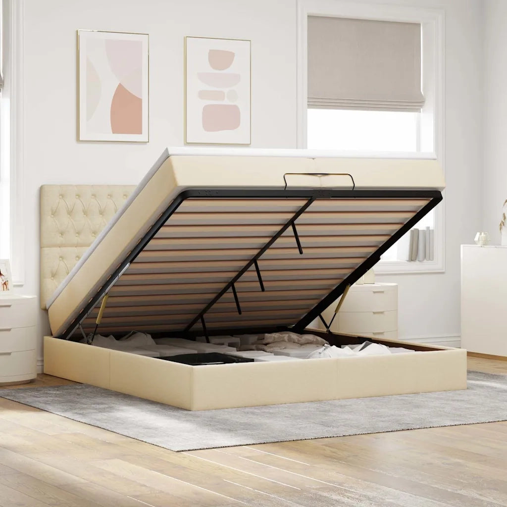vidaXL Struttura Letto Pouf con Materassi Crema 200x200 cm in Tessuto