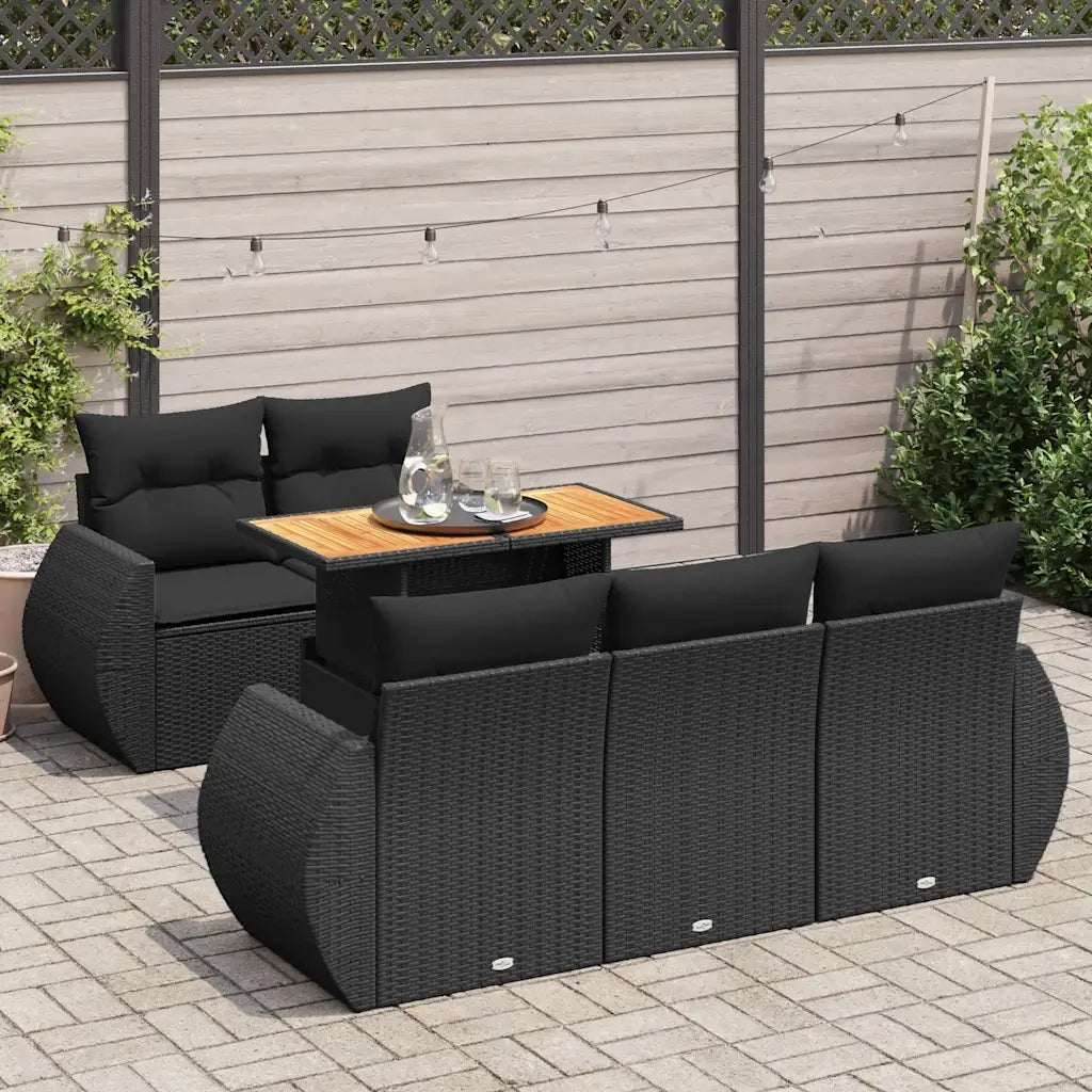 Set Divano da Giardino 6 pz con Cuscini Nero in Polyrattan 3327212
