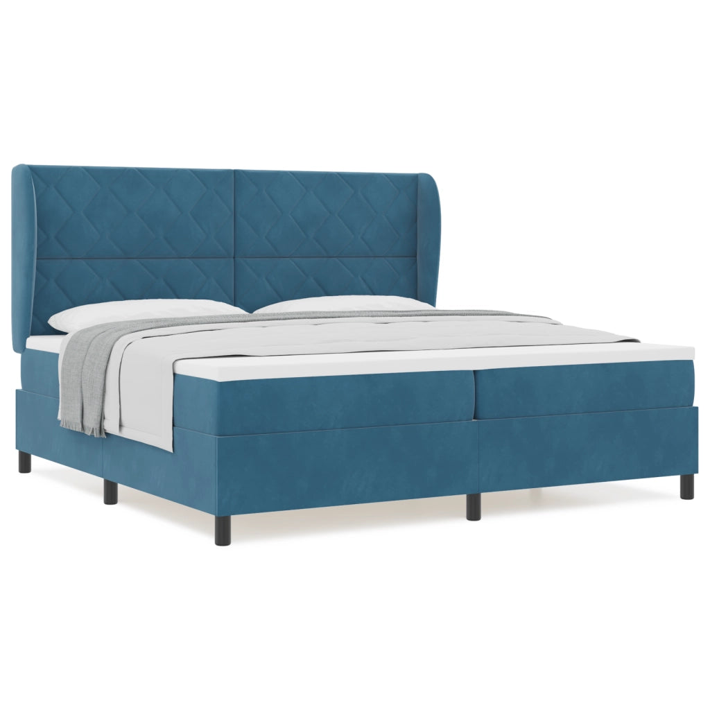 Letto Box Spring con Materasso Blu Scuro 200x200 cm in Velluto