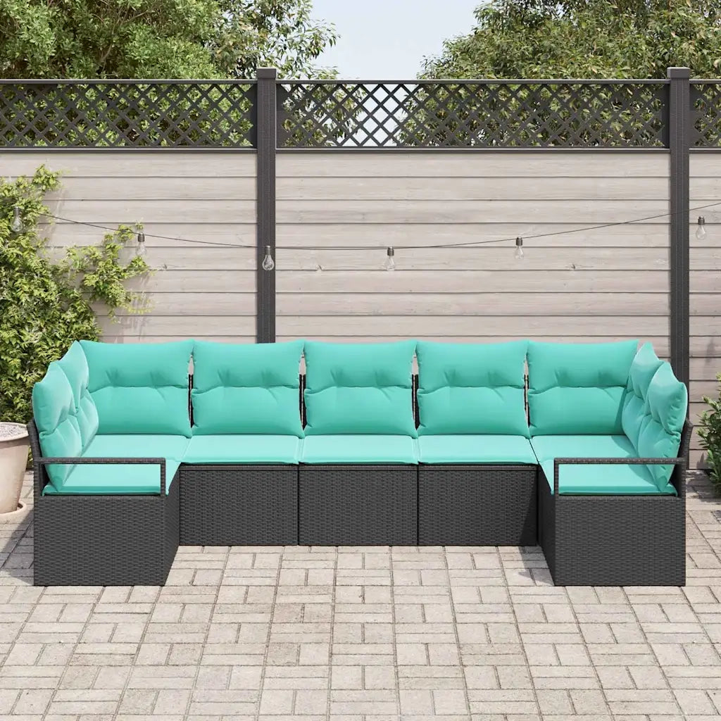 Set di divani con cuscino 7 pcs Nero polyrattan