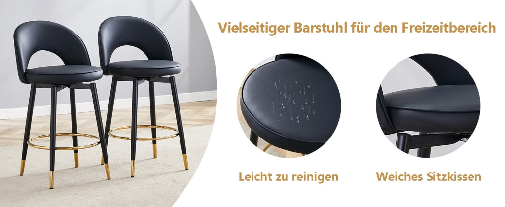 Sgabello da bar girevole 360° con schienale traforato e seduta in PU, struttura in metallo, moderno nero e oro
