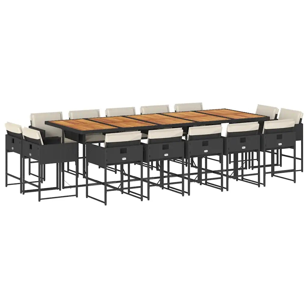 Set da Pranzo da Giardino 15 pz con Cuscini Nero in Polyrattan