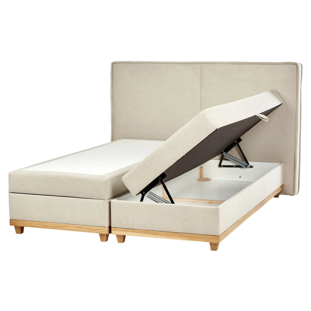 Divano letto king size UE con contenitore 160 x 200 cm Rivestimento beige con materasso a molle Bonell
