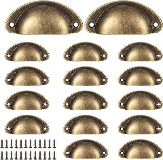 16 pezzi di coperchi di conchiglia maniglie vintage maniglie di apertura a manovella semi-circolari retro armadi cucina maniglie di apertura e pulsanti di armadi cassetti di armadio maniglie con viti - bronzo.