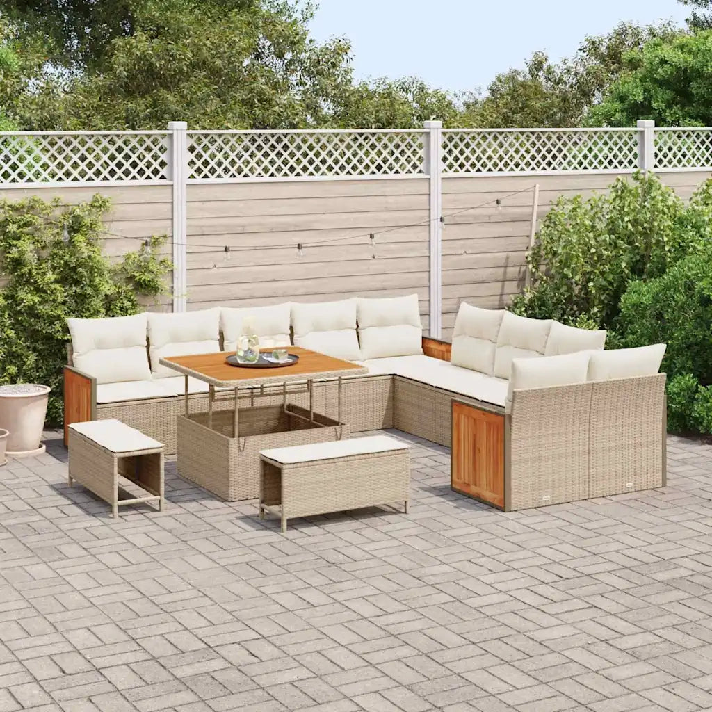Set Divano da Giardino 17 pcs Beige e Crema polyrattan