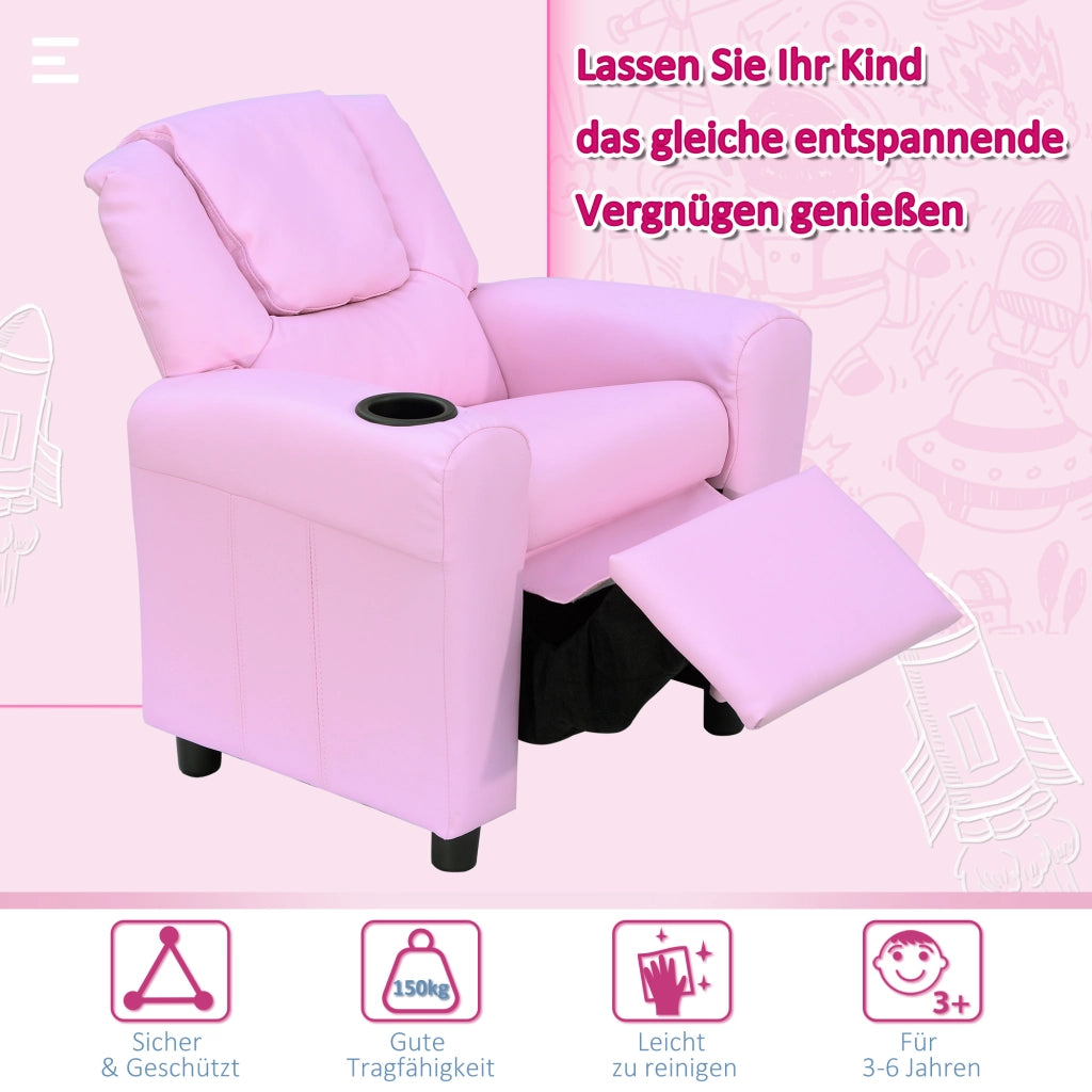 Divanetto per bambini ¨C zephmum ¨C rosa con braccioli e porta bevande