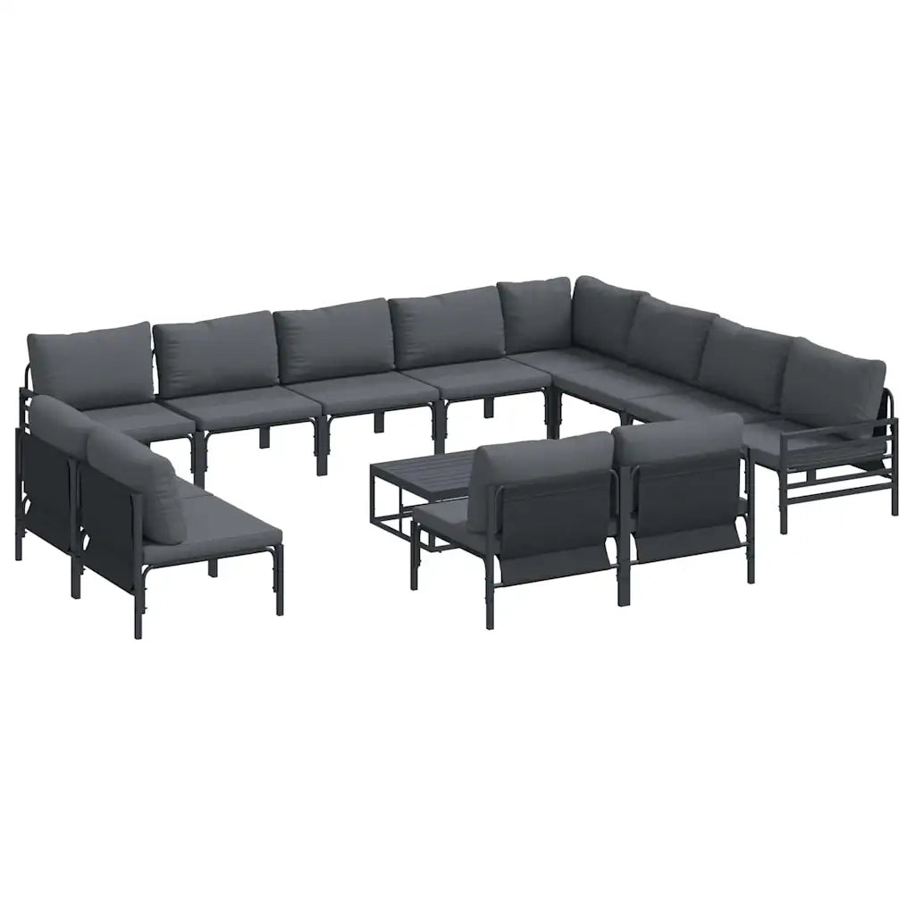 Set Divano da Giardino con cuscino 13 pcs Nero Acciaio 3379031