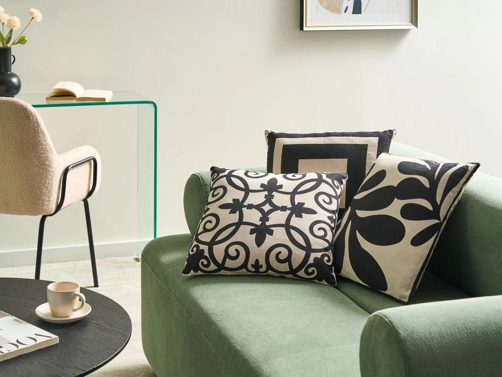 Set di 3 cuscini decorativi in tessuto di cotone beige e nero con motivo astratto 45 x 45 cm Cuscino decorativo