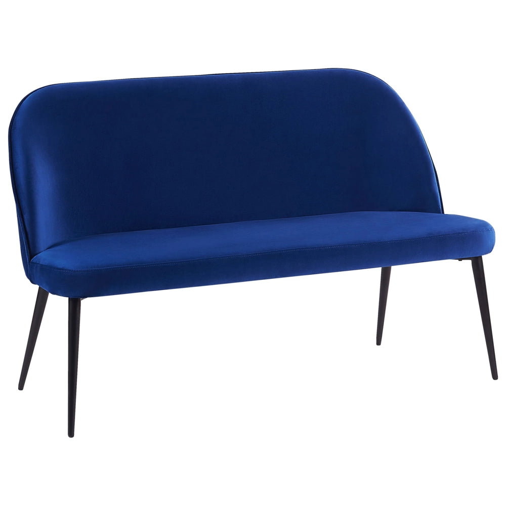 Divano da cucina Rivestimento in tessuto di velluto blu navy Struttura in metallo a 2 posti Gambe nere Panca