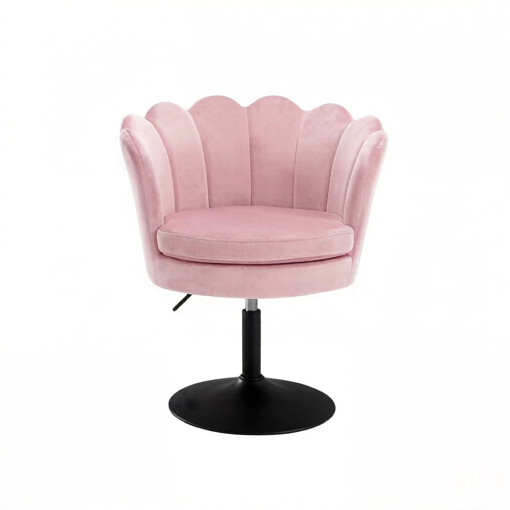 Sedia girevole in velluto rosa regolabile in altezza con base in metallo, 61,5x65x71-83 cm