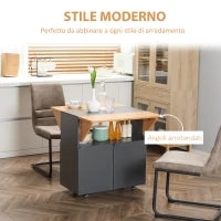 Tavolo Pieghevole Salvaspazio per 4 Persone max con 4 Ruote, Ripiano Nascosto e Armadietto con Ante, 70x83x75 cm