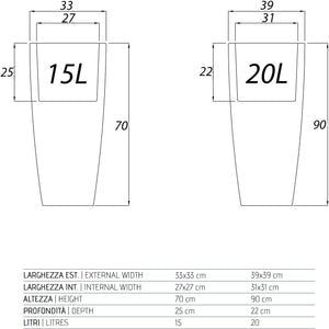 VASO QUADRO 'STILO' cm 33 x 33 x h 70 - 15 lt. ghiaccio