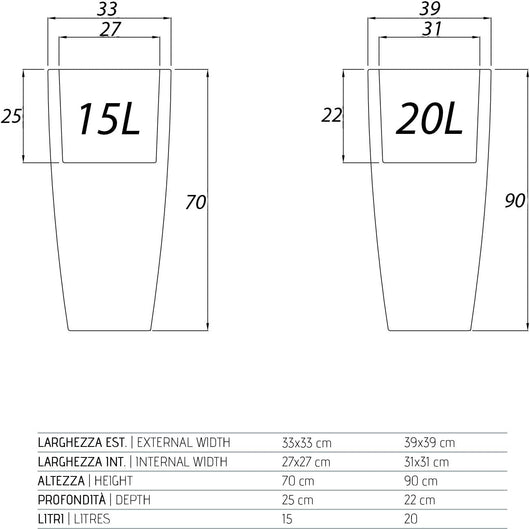 VASO QUADRO 'STILO' cm 33 x 33 x h 70 - 15 lt. avorio