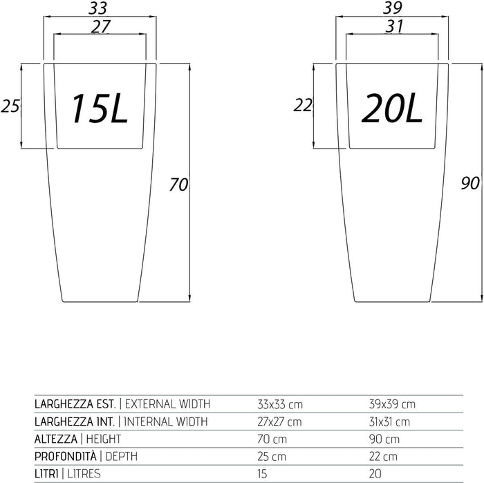 VASO QUADRO 'STILO' cm 33 x 33 x h 70 - 15 lt. avorio