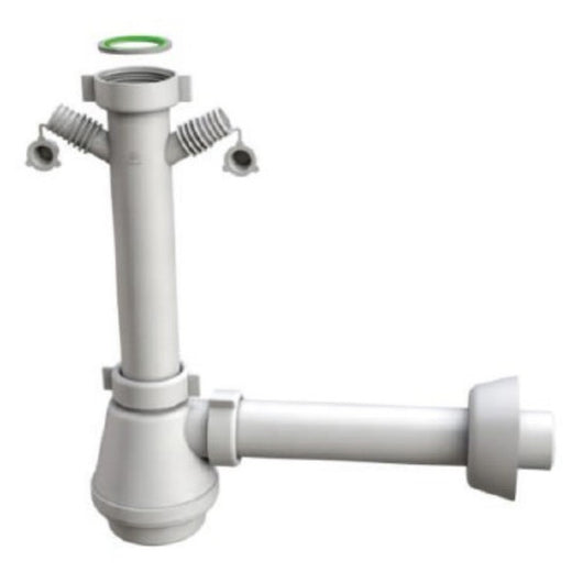 SIFONE SCARICO 1 VIA SENZA PILETTA PER LAVELLO IN ACCIAIO INOX CON ATTACCO DOPPIO LAVASTOVIGLIE/LAVA - 11/2 X ø40X230MM  - BON